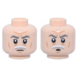 Minifigure, Head Dual Sided Dark Bluish Gray Eyebrows, White Bushy Moustache, Dark Orange Wrinkles, Frown / Pursed Mouth? Pattern (Colonel Wullf Yularen): {светло нуга}