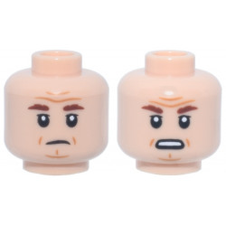 Minifigure, Head Dual Sided Reddish Brown Eyebrows, Dark Orange Wrinkles, Frown / Open Mouth Scowl Pattern (General Tagge): {светло нуга}