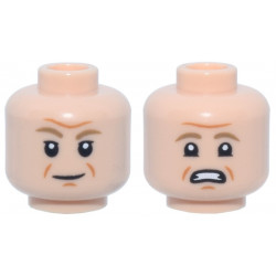 Minifigure, Head Dual Sided Dark Tan Eyebrows, Dark Orange Wrinkles, Slight Smile / Open Mouth Scowl Pattern (Admiral Motti): {светло нуга}