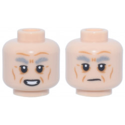 Minifigure, Head Dual Sided Light Bluish Gray Bushy Eyebrows, Dark Orange Wrinkles Open Mouth Smile / Closed Mouth Smirk Pattern: {светло нуга}