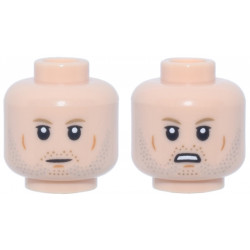 Minifigure, Head Dual Sided Dark Tan Eyebrows, Light Bluish Gray Beard Stubble, Dark Orange Cheek Lines and Chin Dimple, Neutral / Open Mouth Scowl Pattern (Galen Erso): {светло нуга}