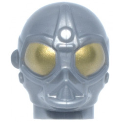 Minifigure, Head, Modified SW RA-7 Series Protocol Droid with Gold Eyes Pattern: {сребърно метален}