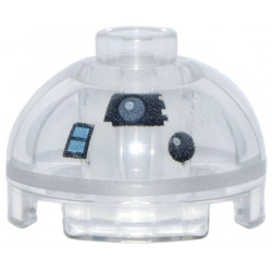 Brick, Round 2 x 2 Dome Top with SW Astromech Droid Silver Ring and Black, Metallic Light Blue and White Lens and Sensors Pattern: {прозрачен}