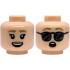 Minifigure, Head Dual Sided Female Dark Tan Eyebrows, Double Eyelashes, Nougat Lips, Open Mouth Smile with Top Teeth / Surprised with Black Sunglasses Pattern: {светло нуга}