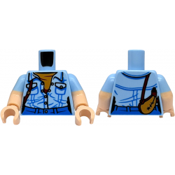 Torso Female Denim Shirt Partially Open, Medium Nougat Undershirt, Canteen with Dark Red Strap, Blue Pants Pattern / Light Nougat Arms with Molded Bright Light Blue Short Sleeves Pattern / Light Nougat Hands: {светло кралско син}