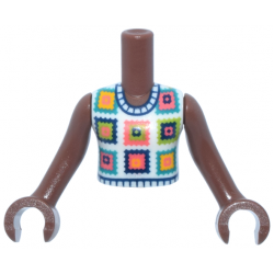 Torso Mini Doll Girl White Sleeveless Crochet Top with Squares Pattern, Medium Brown Arms with Hands: {умерено кафяв}