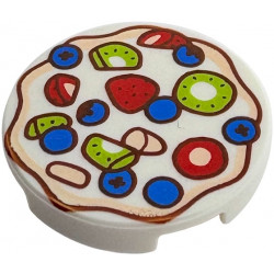 Tile, Round 2 x 2 with Bottom Stud Holder with Red Strawberries, Blue Blueberries and Lime Kiwi Fruit Slices Pattern: {бял}