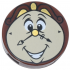 Tile, Round 2 x 2 with Bottom Stud Holder with Smiling Tan Clock Face, Gold Nose and Trim, Black Hands and Scrolls, Open Mouth with Teeth Pattern (Cogsworth): {червеникаво-кафяв}