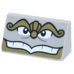 Slope 30 1 x 2 x 2/3 with Gold Eyebrows, Nose and Beard, Black and White Eyes, Open Mouth Smile with Teeth Pattern (Chef Bouche Face): {умерено каменно сив}