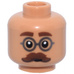 Minifigure, Head Reddish Brown Thick Eyebrows and Moustache, Dark Silver Round Glasses Pattern: {нуга}