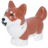 Dog, Mini Doll Style, Corgi with Molded White Lower Body and Face and Printed Black Nose and Mouth, Closed Eyes, Bright Pink Tongue, White Spots Pattern (Friends Marimba): {тъмно оранжев}