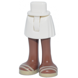 Mini Doll Hips and Skirt with Molded Medium Brown Legs and Printed Tan Sandals Pattern - Thin Hinge: {бял}