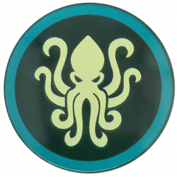Shield Round Bowed with Yellowish Green Kraken, Dark Turquoise Border print: {земно зелен}