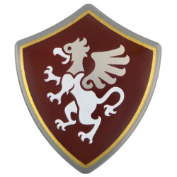 Shield Triangular with Spiked Top with White Griffin, Silver Head, Wings print: {сребърно метален}