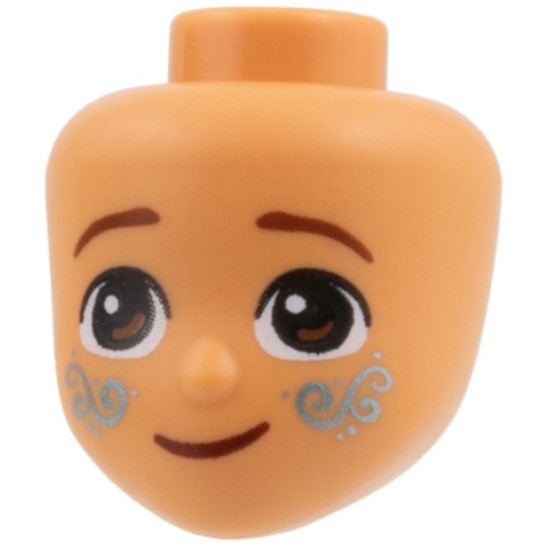 Mini Doll, Head Friends with Reddish Brown Eyebrows and Mouth, Metallic Blue Filigree Tattoos Pattern: {нуга}