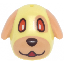 Minifigure, Head, Modified Dog (Golden Retriever) with Molded Nougat Long Rounded Ears and Printed Snout, Eyepatch, Reddish Orange Eyes, Dark Brown Nose and Mouth, Red Tongue Pattern: {студено жълт}