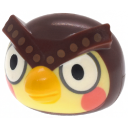 Minifigure, Head, Modified Owl with Molded Bright Light Yellow Face and Printed Black and Dark Bluish Gray Eyes, Coral Cheeks, Yellow Beak and Dark Tan Dots on Eyebrows Pattern: {червеникаво-кафяв}