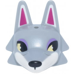 Minifigure, Head, Modified Wolf with Pointed Ears with Molded White Face and Printed Magenta Auricles, Bright Light Yellow and Black Eyes, Medium Lavender Eyelids Pattern: {умерено каменно сив}
