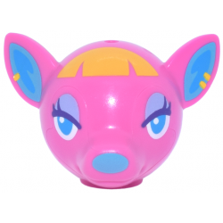 Minifigure, Head, Modified Deer with Ears with Dark Azure Eyes, Lavender Eyelids, Medium Azure Nose and Auricles, Yellow Hair and Earrings Pattern: {ярко пурпурен}