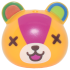 Minifigure, Head, Modified Squirrel / Cub with Ears with Molded Lime Auricles and Printed White Nose, Dark Brown X Eyes and Nose, Magenta Face and Mouth, and Blue, Green and Reddish Orange Ears Pattern: {огнено жълто-оранжев}