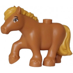 Horse, Mini Doll Style, Pony with Molded Ochre Yellow Mane and Tail and Printed Black Eyebrow and Eyelash, White Eye Pattern (Friends Cinnamon): {умерен нуга}