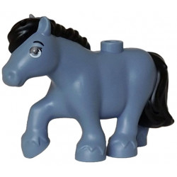 Horse, Mini Doll Style, Pony with Molded Black Mane and Tail and Printed Black Eyebrow and Eyelash, White Eye Pattern (Friends Blackberry): {пясъчно син}