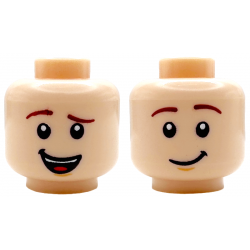 Minifigure, Head Dual Sided Reddish Brown Eyebrows, Nougat Chin Dimple, Lopsided Open Mouth Smile with Teeth and Tongue / Lopsided Grin Pattern: {светло нуга}