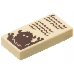 Tile 1 x 2 with Dark Brown Book Text Scribbles and Bogeyman Pattern: {тухлено жълт}
