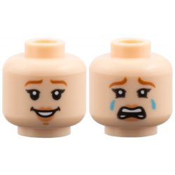 Minifigure, Head Dual Sided Female Dark Orange Eyebrows, Nougat Lips, Open Mouth Smile / Crying Pattern: {светло нуга}