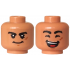 Minifigure, Head Dual Sided Black Eyebrows, Dark Orange Scar and Chin Dimple, Closed Mouth Grin / Open Mouth Smile, Red Tongue, White Teeth, Closed Eyes Pattern: {нуга}
