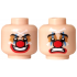 Minifigure, Head Dual Sided Clown Black Eyebrows, Medium Nougat Eye Shadow, Dark Azure Vertical Lines, White Crossbones, Red Nose and Lips, Open Mouth with Teeth Smile / Sad Pattern: {светло нуга}