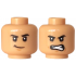 Minifigure, Head Dual Sided Black Eyebrows, Medium Nougat Chin Dimple, Lopsided Grin / Wrinkles, Scowl Pattern: {умерен тан}