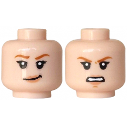 Minifigure, Head Dual Sided Female, Dark Orange Eyebrows, Nougat Lips, Lopsided Grin / Open Mouth Angry Pattern: {светло нуга}