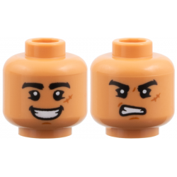 Minifigure, Head Dual Sided Black Eyebrows, Dark Orange Scar and Chin Dimple, Open Mouth Smile / Scowl Pattern: {нуга}