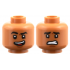 Minifigure, Head Dual Sided, Black Eyesbrows, Reddish Brown Chin Dimple, Open Mouth Smile with Top Teeth and Red Tongue, Raised Eyebrow Right / Scared Pattern: {сиена кафяво}
