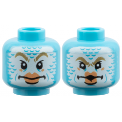 Minifigure, Head Dual Sided Alien, White Face with Scales, Dark Tan Eyebrows, Nougat Large Lips, Neutral / Angry Pucker Pattern: {умерено небесносин}