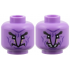 Minifigure, Head Dual Side Alien, Black Eyebrows, Dark Purple Contour Lines, Long Nose, Tan Stripes, Neutral / Smile with Teeth Pattern: {умерено лавандулов}