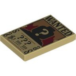 Tile 2 x 3 with Wanted Poster with Black 'WANTED' 'MONKEY-D-LUFFY' (Berry) '$30.000.000' Pattern: {тухлено жълт}