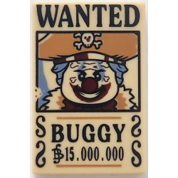 Tile 2 x 3 with Wanted Poster with Black 'WANTED' 'MONKEY-D-LUFFY' (Berry) '$30.000.000' Pattern: {тухлено жълт}