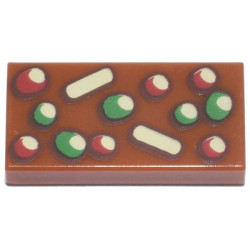Tile 1 x 2 with Red, Green and Tan Fruitcake Pattern: {тъмно оранжев}