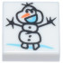 Tile 1 x 1 with Black Snowman (Olaf) Stick Figure Drawing, Bright Light Blue Mouth and Orange Nose Pattern: {бял}