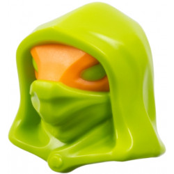 Minifigure, Head, Modified Alien Serpentine Hood with Molded Orange Domino Mask Pattern: {ярко жълто-зелен}