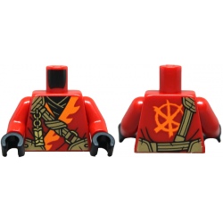 Torso Tunic with Orange Trim, Black Shirt, Dark Tan Strap, Gold Clasp and Charm with Ninjago Logogram Letter K Pattern / Red Arms / Black Hands: {ярко червен}