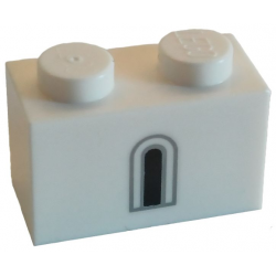 Brick 1 x 2 with Black and Light Bluish Gray Castle Window Pattern: {бял}