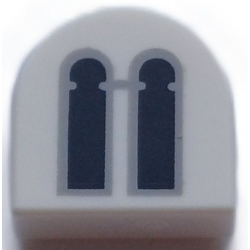 Tile, Round 1 x 1 Half Circle Extended with 2 Black and Light Bluish Gray Castle Windows Pattern: {бял}