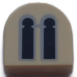 Tile, Round 1 x 1 Half Circle Extended with 2 Black and Light Bluish Gray Castle Windows Pattern: {тухлено жълт}
