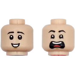 Minifigure, Head Dual Sided Child Black Eyebrows, Medium Nougat Chin Dimple, Open Mouth Smile / Scared Open Mouth with Top Teeth and Tongue Pattern: {светло нуга}