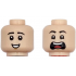 Minifigure, Head Dual Sided Child Black Eyebrows, Medium Nougat Chin Dimple, Open Mouth Smile / Scared Open Mouth with Top Teeth and Tongue Pattern: {светло нуга}