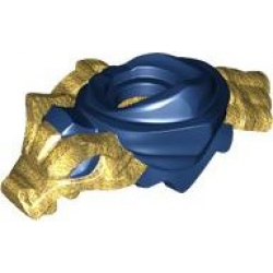 Minifigure Armor Shoulder Pads and Scarf with Molded Pearl Gold Dragon Head, Tail and Scabbard for 2 Katanas Pattern: {земно син}