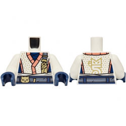 Torso Robe with Coral Hems, Dark Blue Panels, Gold Cat Head on Sand Blue Belt Pattern / White Arms / Dark Blue Hands: {бял}